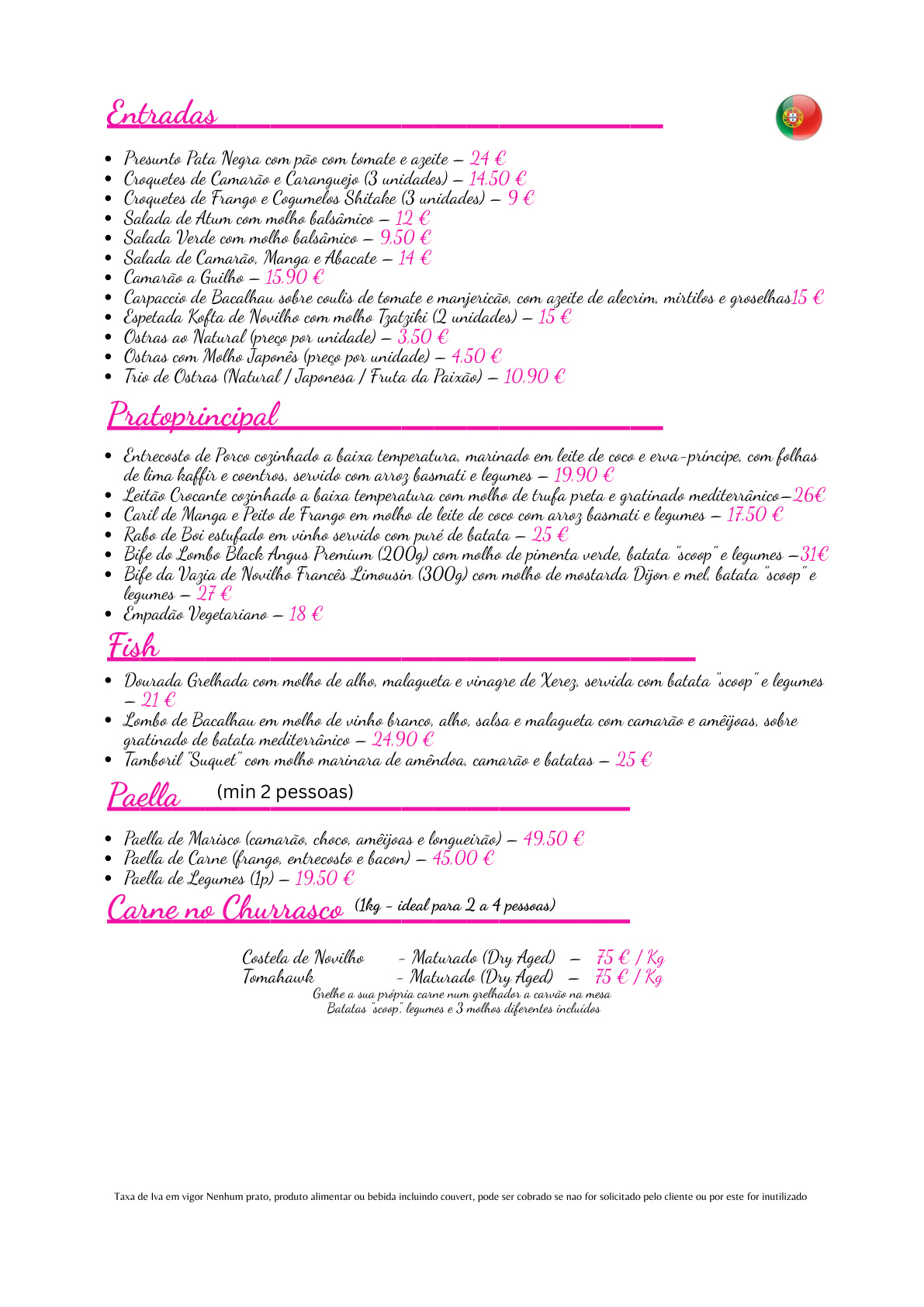 Cardápio 2026 Português